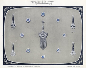 Reine Dayné (Jewels Drawings) 1921 Pendants & Cuff Links, Art Deco Style