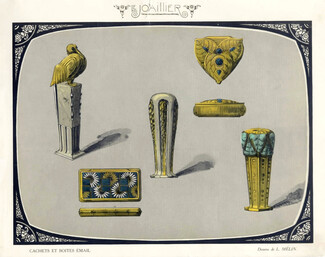 L. Mélin (Jewels Drawings) 1921 Cachets et Boites Email, Art Deco Style