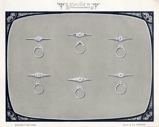 Geo Peslier (Jewels Drawings) 1921 Rings, Art Deco Style