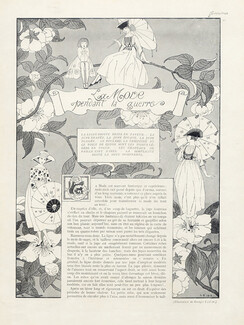 La Mode Pendant la Guerre, 1917 - George Barbier Paul Poiret, Doeuillet, Worth, Jeanne Lanvin, The fashion during the war, Text by Jeanne Farmant, 3 pages