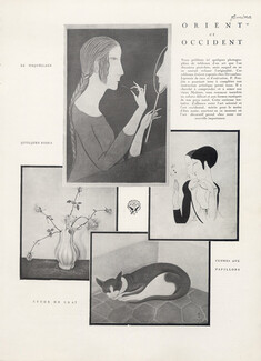 Tsugouhoru Foujita 1919 Etude de Chat, Le Maquillage, Quelques Roses, Femme aux papillons