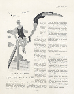 La Mode Masculine - Jeux et Plein Air II, 1926 - The Fashionable Man Swimwear, Rowing, Golf, A. de Roux, Text by Ariste