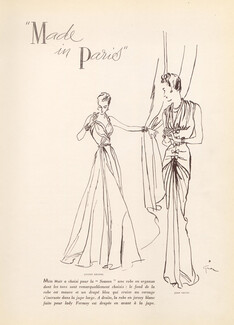 René Gruau 1938 Lucien Lelong, Jean Patou, Jeanne Lanvin, Alix, Robert Piguet, Molyneux, 4 Pages, 4 pages