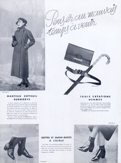 Hermes (Handbag, Belt) Burberrys (Coat) Aigle (Shoes) 1936 Handbag, Belt