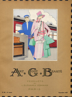 A.G.B (Art Goût Beauté) Cover 1927 Fashion Illustration For the Train Journey