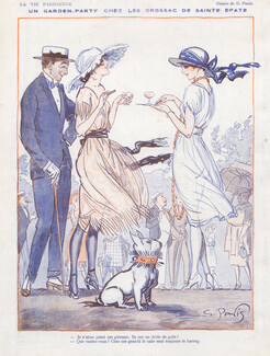 Georges Pavis 1919 Garden-Party, Elegant, French Bulldog