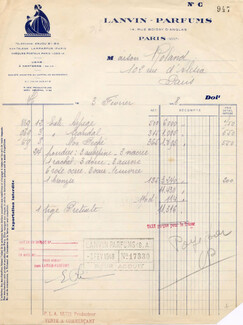 Lanvin (Perfumes) 1948 Invoice