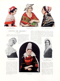 Coiffes de France, 1932 - Burucoa, Nicarde, Bigouden, Brelau, Biscornette... Régional Headgears, Text by Santo Sémo, 6 pages