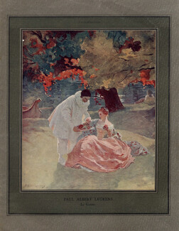 Paul Albert Laurens 1921 "Le Goûter" Pierrot & Colombine