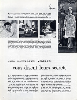 Cinq Mannequins Vedettes vous disent leurs secrets, 1955 - Fashion Models Renée (Dior) Geneviève (Balmain) Jaky (Givenchy) Dany (Lanvin Castillo) Patricia (Fath), 5 pages