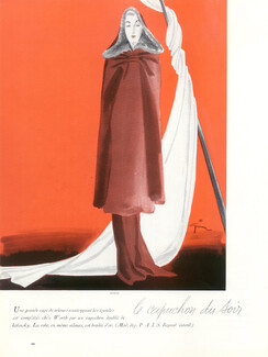 René Gruau 1937 Worth "Le Capuchon du Soir", Velvet Cape