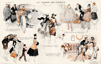 René Vincent 1917 ''Le Retour du Théâtre'' Back from Theater, Elegant, French Bulldog