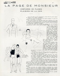 La Page de Monsieur - Costumes de Plages Plaisirs de la Mer, 1930 - Luc Men's Clothing, Swimwear, Text by Pierre de Trévières, 2 pages