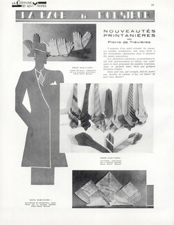 La Page de Monsieur - Nouveautés Printanières, 1930 - Poirier (Men's Clothing) Ties, Gloves, Text by Pierre de Trévières, 2 pages