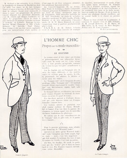 L'Homme Chic - Propos sur la Mode Masculine - Le Costume, 1913 - Jean Dulac Men's Clothing, Le Lounge Suit, Le Costume, Les Bijoux, La Table..., Text by Pierre de Trévières, 2 pages