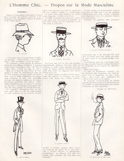 L'Homme Chic - Propos sur la Mode Masculine - Chapeaux, 1913 - Jean Dulac Men's Hats, Le Canotier, Le Panama, Le Melon, Texte par Pierre de Trévières