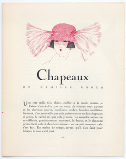 Chapeaux de Camille Roger, 1922 - Georges Lepape Hats, Gazette du bon Ton, Texte par de Vaudreuil, 4 pages