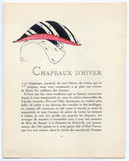 Chapeaux d'Hiver, 1912 - Georges Lepape Winter Hats, Gazette du bon Ton, Text by Gabriel Mourey, 3 pages