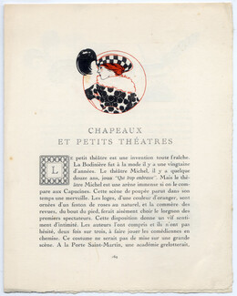 Chapeaux et Petits Théâtres, 1913 - Paul Méras Hats & Theater, Gazette du bon Ton, Texte par Henry Bidou, 4 pages