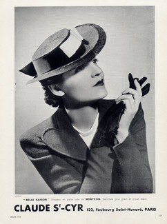 Claude Saint-Cyr (Millinery) 1938 Fashion Photography Hat, Dorvyne