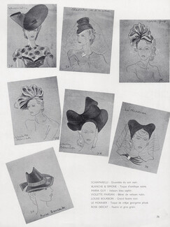 Schiaparelli, Blanche et Simone, Maria Guy, Violette Marsan, Louise Bourbon, Le Monnier, Rose Descat 1937 Fashion Illustration