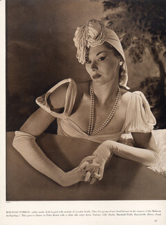 Lilly Daché (Millinery) 1940 Malayan Turban, Photography Horst, Jonai Dress