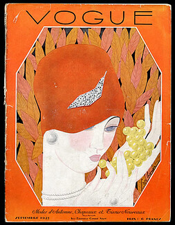 Vogue Paris 1927 September, Georges Lepape, Marquise Marchioness Casati, Palais Rose, Mode d'Automne, Chapeaux et Tissus Nouveaux