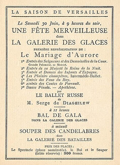 Ballet Russe 1923 Program "Le Mariage d'Aurore" Serge de Diaghilew, Gala de Versailles, 3 pages Leaflet, 6 pages