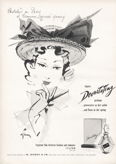 Anjou (Perfumes) 1945 Devastating, René Gruau, Legroux Soeurs Hat