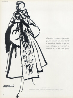 René Bouché 1949 "Coats" Dior, Grès, Patou, Balmain, Desses, Schiaparelli, 4 illustrated Pages, 4 pages