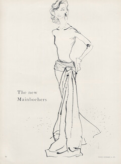 Mainbocher 1954 Evening Gown, Dinner Dress, Evening Coat, René Bouché, 4 illustrated Pages, 4 pages