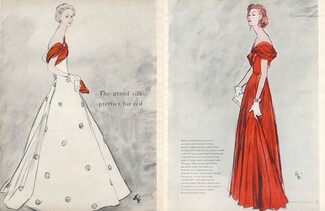 Eric (Carl Erickson) 1956 "American Beauties" Henri Bendel, Tatiana du Plessix, Valentina, 5 illustrated Pages, 4 pages
