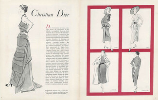 Pierre Louchel (6 illustrated pages) 1950 "Summer Collections" Dior, Schiaparelli, Dessès, Evening Gown, 6 pages