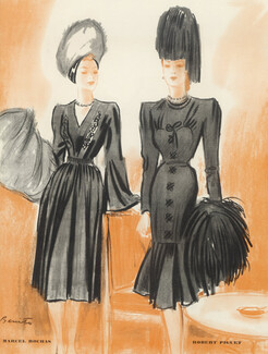 Eduardo Garcia Benito 1942 Marcel Rochas & Robert Piguet Black Dresses