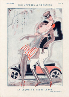 Leon Bonnotte 1926 Driving Lesson, Sexy Girl