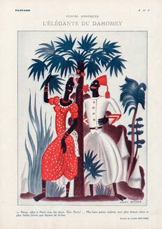 Lucien Boucher 1930 L'Elégante du Dahomay, Elegant, Palm Tree, African Costume