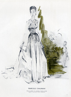 Marcelle Chaumont 1947 Demachy Evening Gown Fashion Illustration