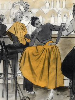 Mendel & Ledoux 1947 Fashion Illustration, Pierre Mourgue
