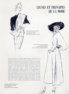 Lignes et Principes de la Mode 1949 Jean Dessès & Marcel Rochas, Christian Dior, Pierre Mourgue, 3 illustrated pages, 3 pages