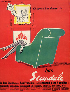 Scandale (Stockings) 1951 Pierre Fix Masseau, Stockings Hosiery
