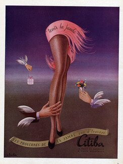 Citiba (Stockings) 1949 "Tenir la jambe" Surrealism, André Barlier