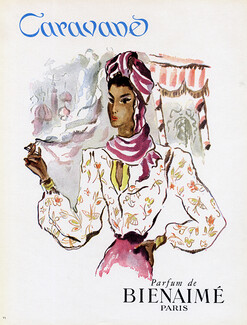 Bienaimé (Perfumes) 1946 Caravane, Oriental, Woman Smoking
