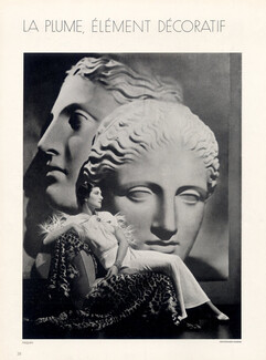 Paquin 1934 George Hoyningen-Huene, Feathers Evening Gown, Decoratives art Classical Antiquity