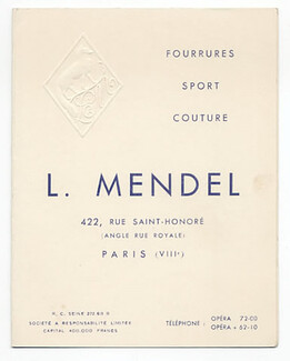 L. Mendel (Couture) 1930s Invitation Card, Leaflet, Stamp