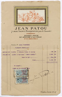 Jean Patou 1920 Invoice, Autograph