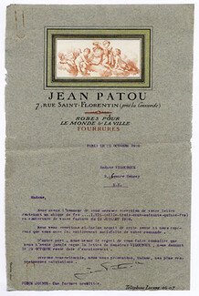 Jean Patou 1920 Autograph, Acknowledgement Receipt of Payment