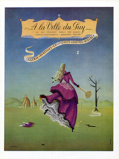 A La Ville Du Puy (Lingerie) 1951 A.Barlier, Surrealism, Badminton