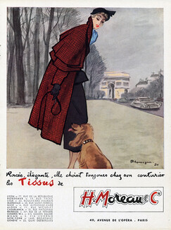 H. Moreau & Cie (Textile) 1950 Arc de Triomphe Paris, Epagneul Dog, Pierre Mourgue