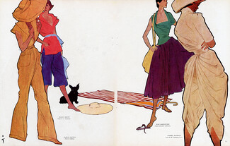 René Gruau 1949 Maggy Rouff, Marcel Rochas, Mad Carpentier, Pierre Balmain, Fashion Illustration