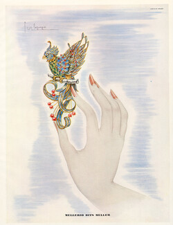 Mellerio Dits Meller 1942 Bird Brooch, Art Deco, Georges Lepape